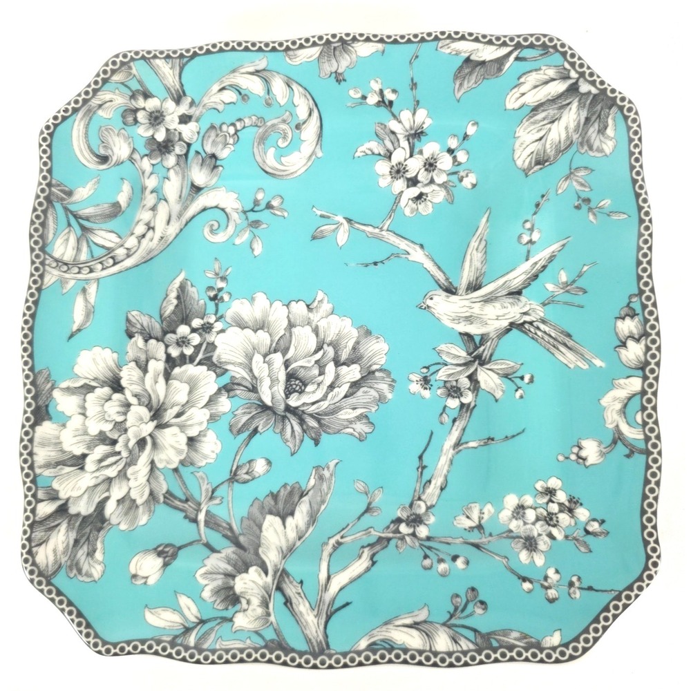 222‎ Fifth Adelaide Salad Plate Turquoise Floral Bird 8.6" Porcelain Square
